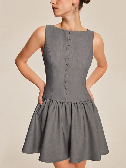 Round Neck Sleeveless Ruffled Mini Dress