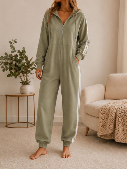 Women's Loose-fitting Hooded Zip-up Jumpsuit