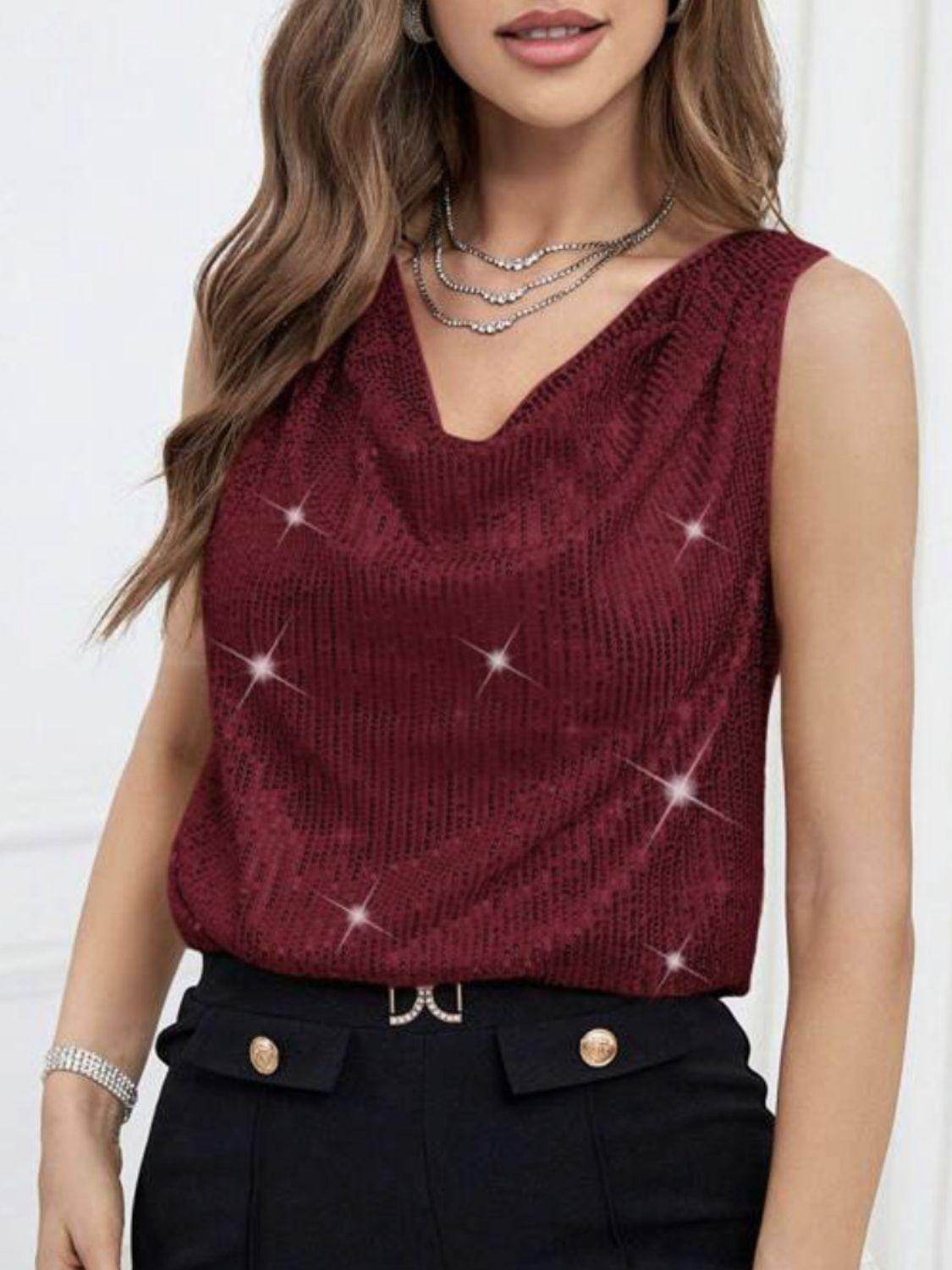 Sequin Cowl Neck Tank Top for Stylish Evening Wear
