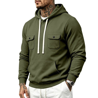 Knitted Casual Hoodie With Multiple Pockets Loose-fit Workwear Style With A Hood