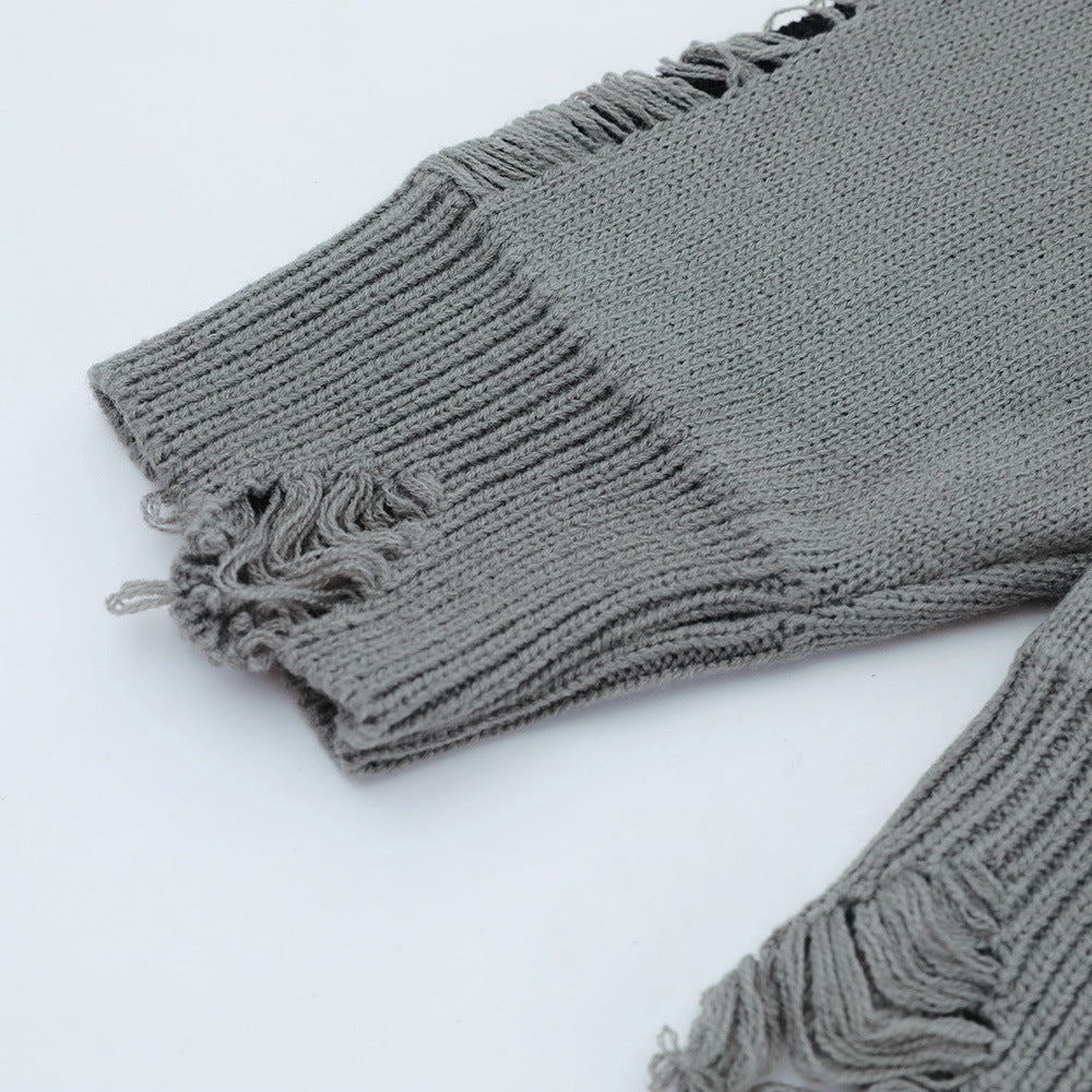 Trendy Lazy Crochet Hole Sweater Men's Round Neck Knitwear Loose Long Sleeve Casual Pullover