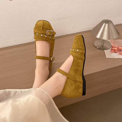 Women Vintage Mary Janes, 2026 Summer New, Inner Wedge Square Toe Ballet Flats, Versatile Flat Slip-On Shoes