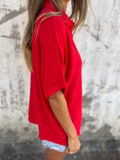 Full Size Collared Neck Half Sleeve Shirt Plus Size