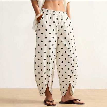 Korean-style Versatile Elastic-waist Wide-leg Pants With Round Polka Dots