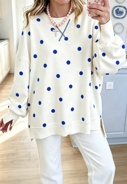 Womens Polka-Dot Print Pullover Long-Sleeve Sweatshirt