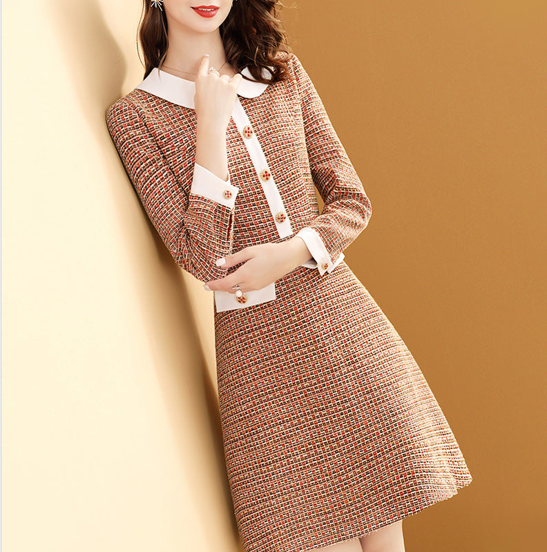 Celebrity Temperament Doll Collar Tweed Dress