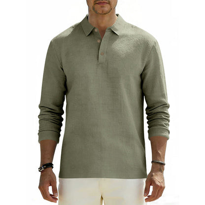 New Cross-Border Amazon Spring And Autumn Linen Polo Long-Sleeve Multi-Color Classic Quick-Dry Breathable Versatile Men's Style