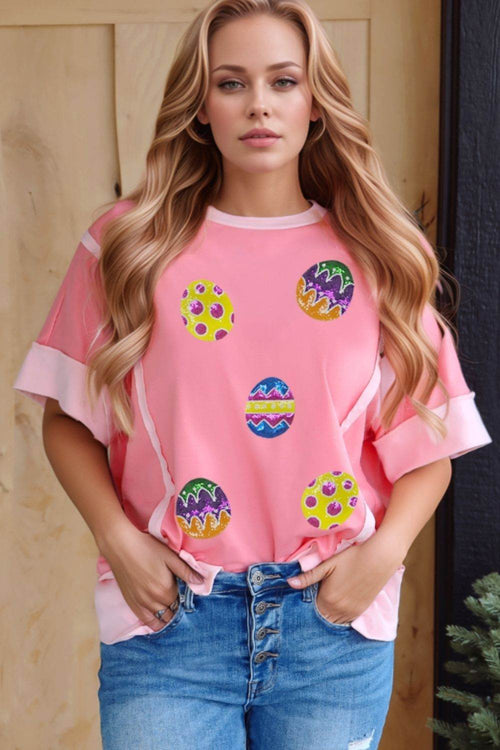 Sequined Easter Egg Short Sleeve T-Shirt