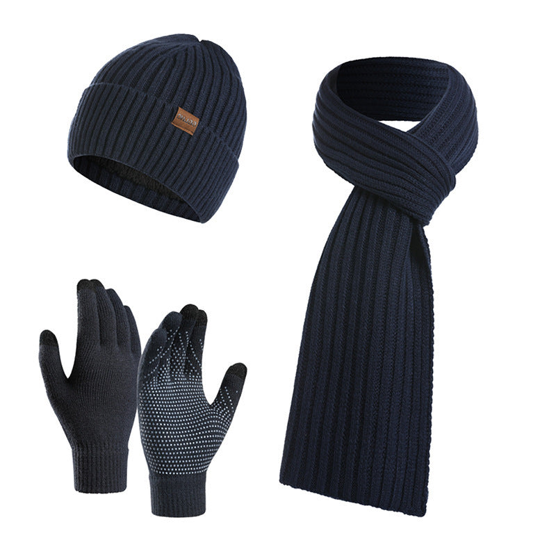 Winter Solid Color Knitted Scarf Hat Gloves Set