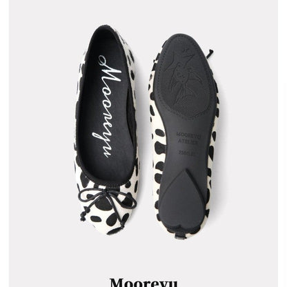 Women Spring Autumn Elevated 3cm Vintage Horsehair Leopard Polka Dot Classic Round Toe Bow Low Cut Pumps