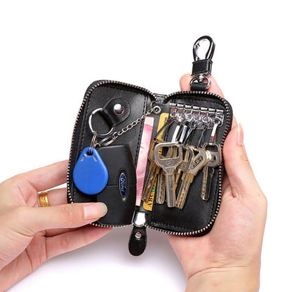 Men's Leather Zipper Multi-function Car Key Holder