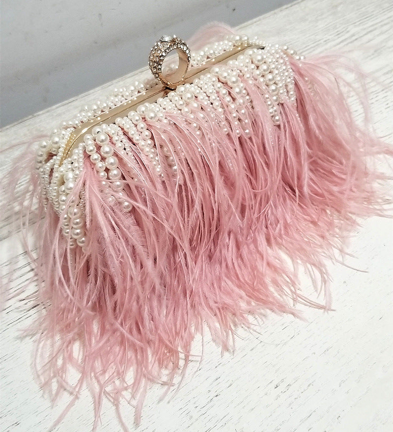 Feather Fur Bag, Western Style Female Tassel Crossbody All-Match Evening Banquet Clutch