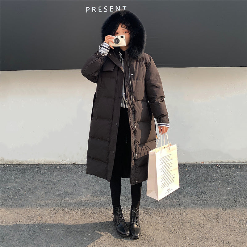 Large fur collar down jacket women