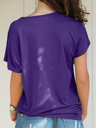 Asymmetrical Neck Short Sleeve T-Shirt for Women Fashion