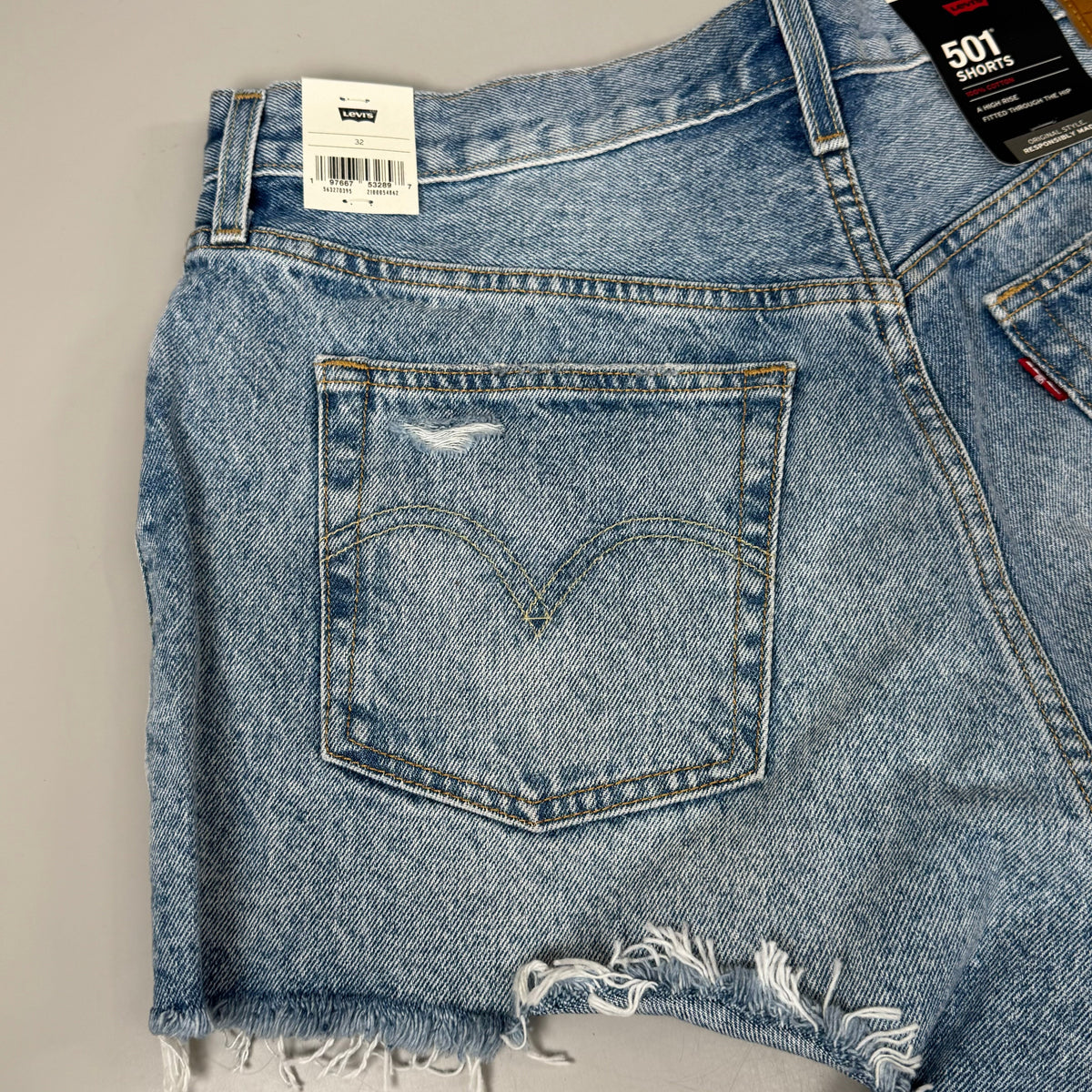 LEVIS 501 Original Fit High Rise Shorts Medium Wash Women's Sz 32 Mega Vibe Blue