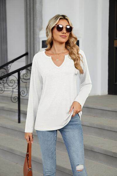 Notched Long Sleeve T-Shirt for Women in Various Sizes