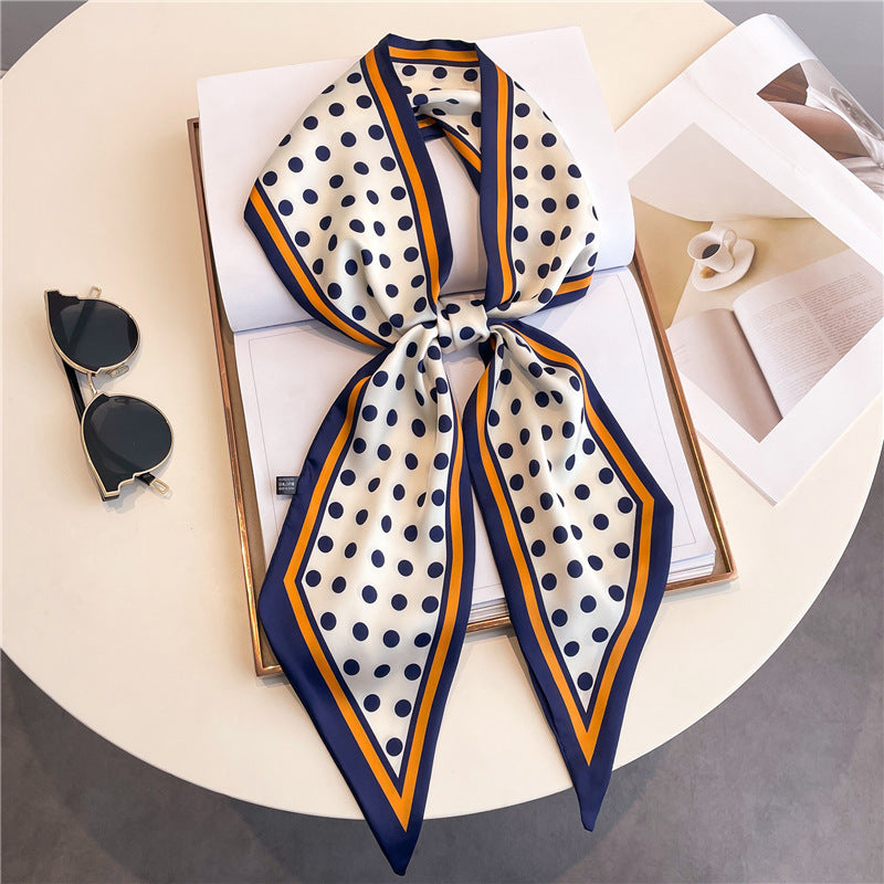 Thin Houndstooth Silk Scarf - Hair Tie