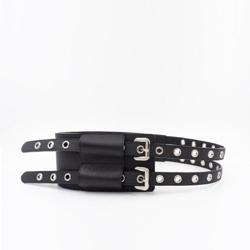 Womens Leather Wide Belt-decorated Dress