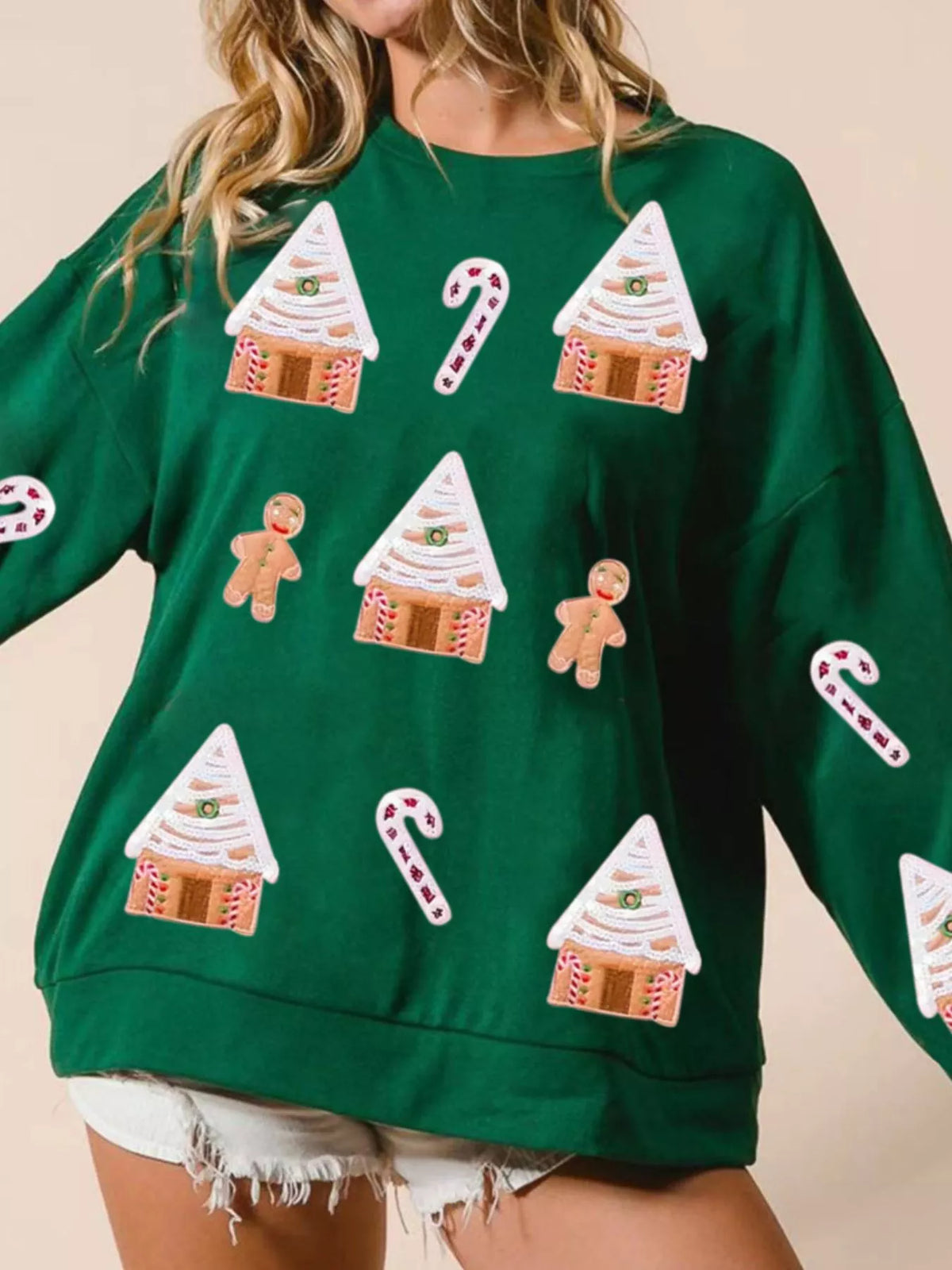 Christmas Gingerbread House Sequin Sweatshirt