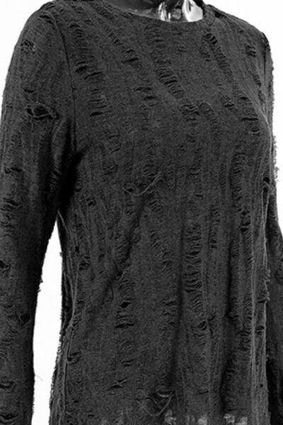 Distressed Round Neck Long Sleeve Blouse for Women Stylish