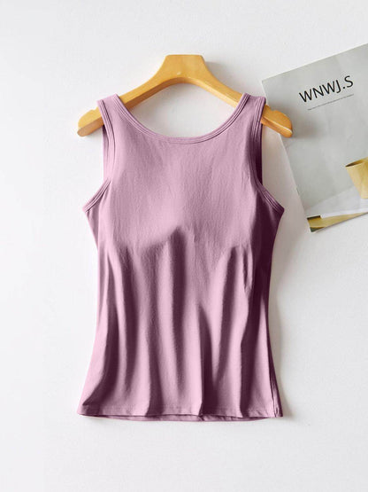 Round Neck Tank with Bra for Comfortable Everyday Wear