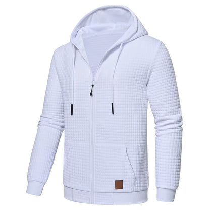 Mens Plaid Jacquard Long-Sleeve Hooded Zip-Up Sweatshirt