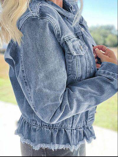 Raw Hem Long Sleeve Denim Jacket for Stylish Women