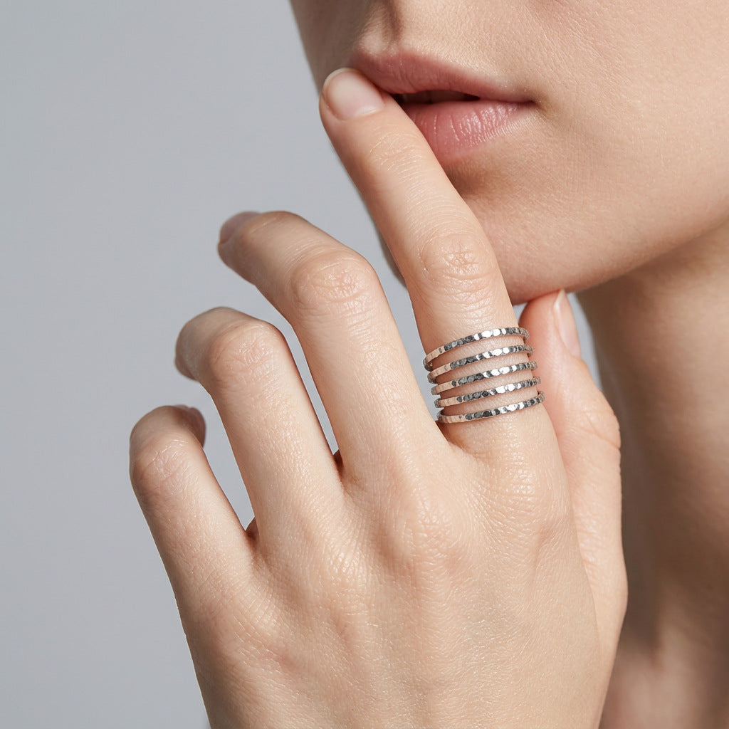 European American Fashion Open Adjustable Stainless Steel Ring For Women, Unique Line Design, Trendy Retro Hand Jewelry