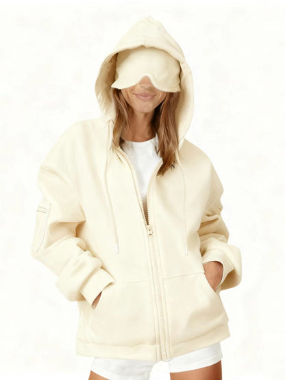 Hooded Cardigan Long-sleeve Zip-up Sweatshirt For Women