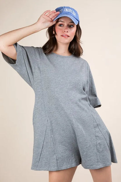 VERY J Mineral Washed Oversized Knit Comfy Romper