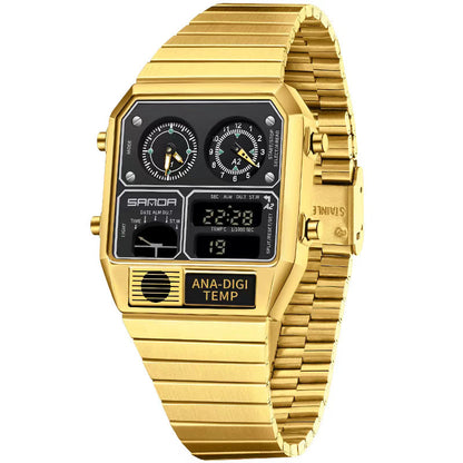 Multifunctional Retro Square Waterproof Mens Watch With Temperature Measurement