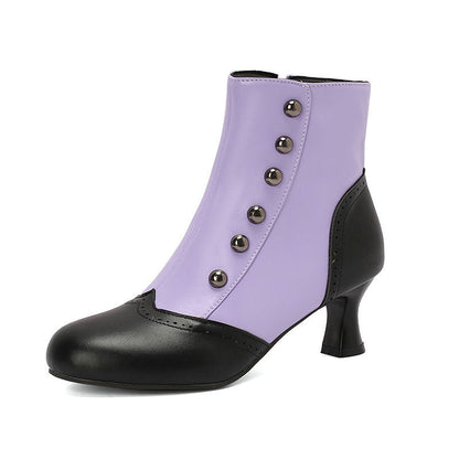 Color-block Block-heeled Ankle Boots With Side Zippers