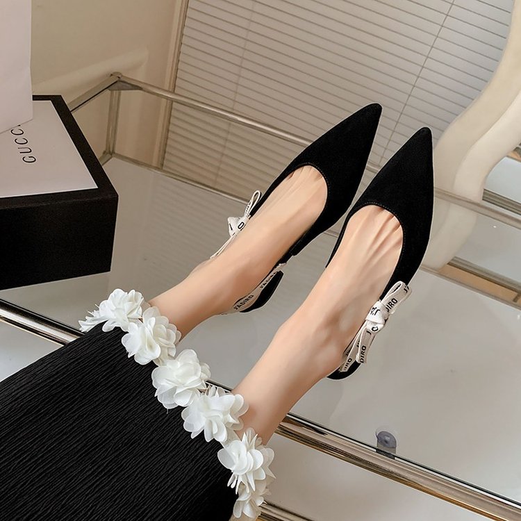 Women Genuine Leather Closed Toe Backless Flat Sandals, Pointed Toe Bow Style Pumps New Summer