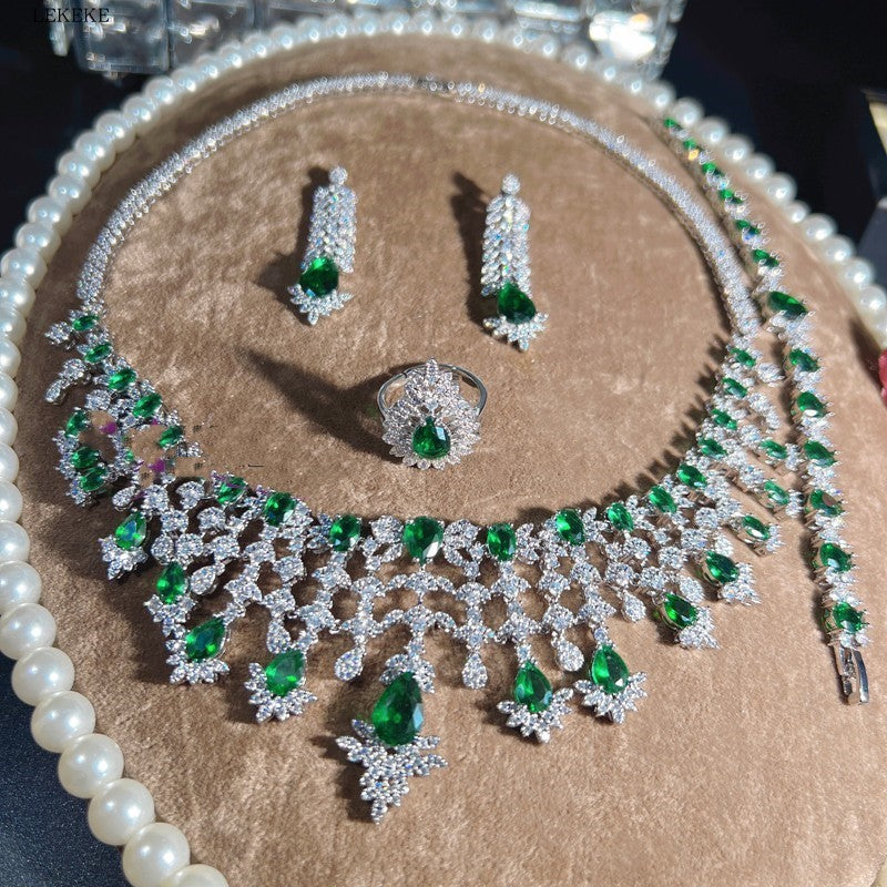 Green Waterdrop Zircon Jewelry Set