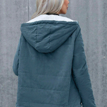 Womens Fleece-lined Hooded Loose-fit Cotton Coat Plus Size