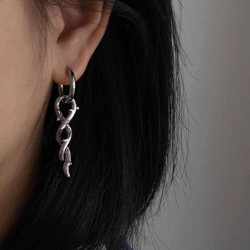 Titanium Steel Thorns Vine Twist Stainless Steel Ear StudsEarring Clips