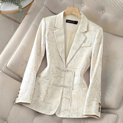 Chinese-style Solid-color Elegant Jacquard Two-button Blazer