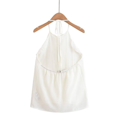 Summer New Style Women's Fashion Sexy Spaghetti Strap Ruffle Neck Tie Crop Top