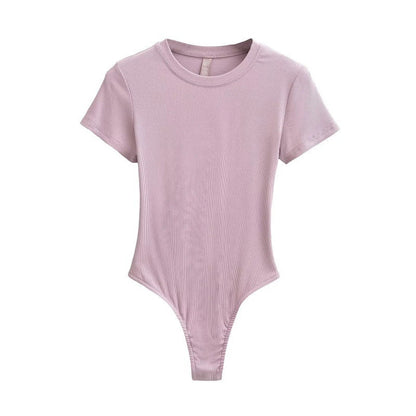 Neck Short Sleeve Rompers Slim Fit Slimming T-shirt Top