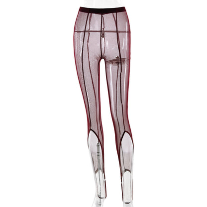 Sexy Sheer Mesh High Waist Hip Lift Pure Color Tight All-match Leggings