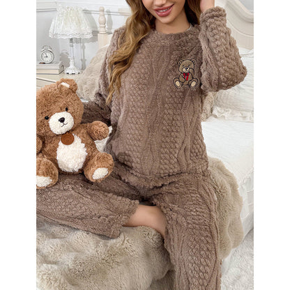 Womens Loungewear Cartoon Bear Plush Set