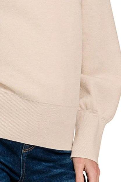 Zenana Viscose Mock Neck Exposed Seam Sweater