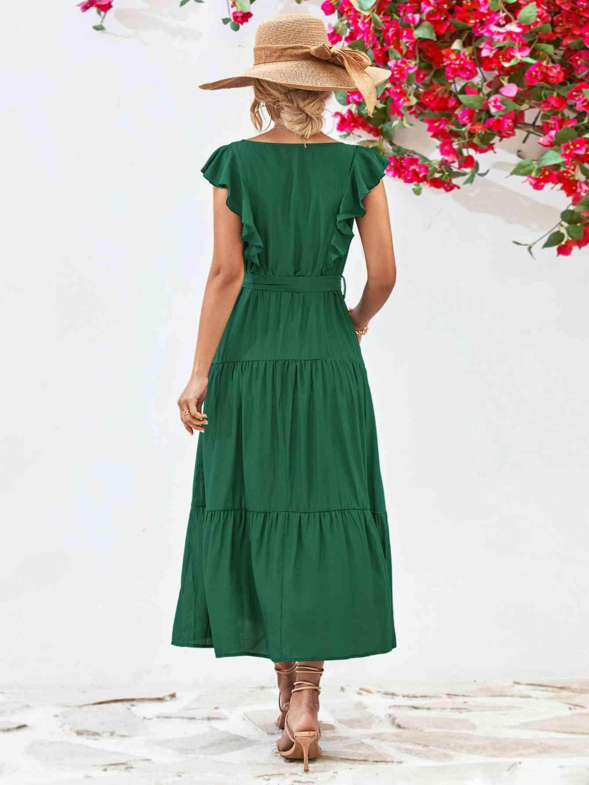 Tie Belt Ruffled Tiered Dress for Chic Midi Style