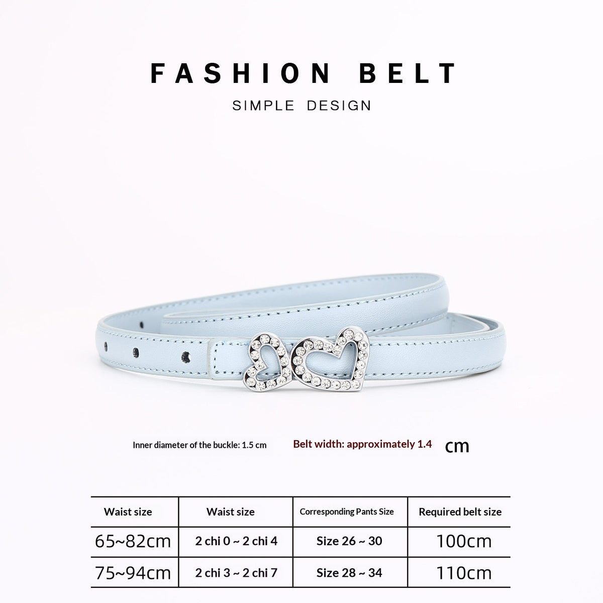 Genuine Cowhide Women's Slim Belt - Heart Shape Rhinestone Decorated Thin Waist Strap for Dress