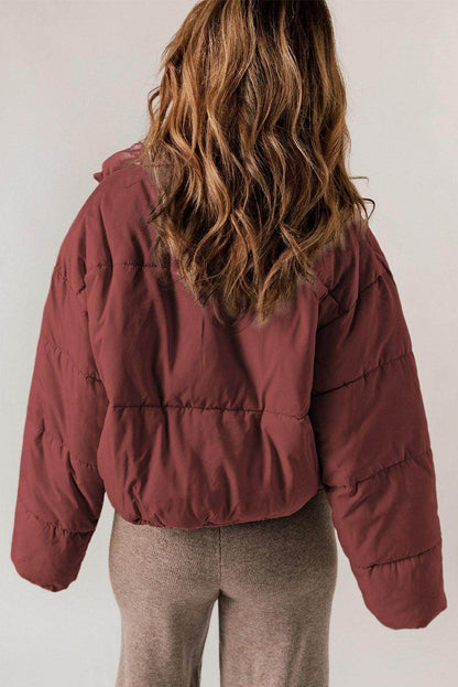 Zip Up Collared Neck Long Sleeve Winter Coat for Women