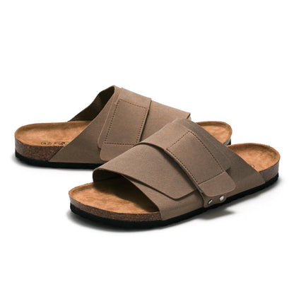 Couple Beach Wear Leather Surface Cork Sandals
