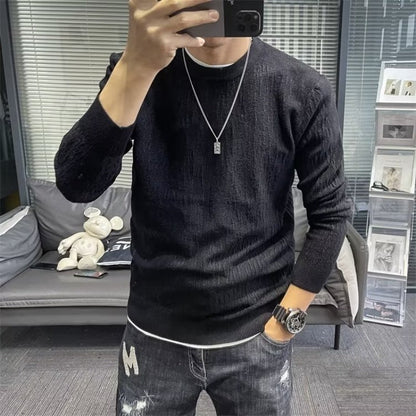 Mens New FallWinter Loose-Fit Crew-Neck Long-Sleeve Knit Sweater