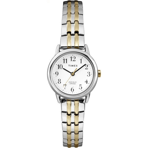 Timex Womens Easy Reader 25mm Watch – Silver-Tone Case White Dial with Two-Tone Expansion Band