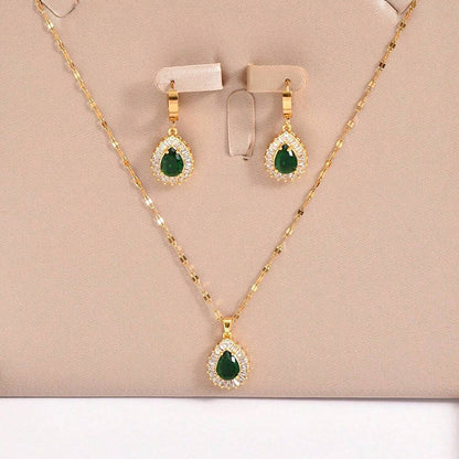 Retro Hong Kong Style Jade White Suit Necklace Earrings All-match Jewelry