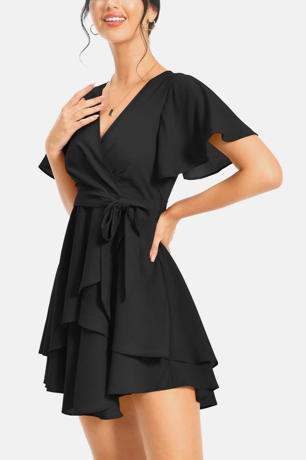 Surplice Neck Flutter Sleeve Dress for Chic Summer Style